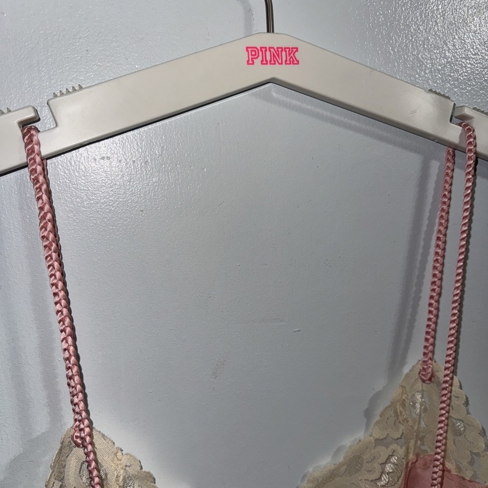 Vintage Y2K Victoria's Secret Gold Label Coquette Pink Satin Lace Slip M Dress - Picture 5 of 6
